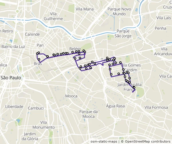 Mapa do itinerário da linha