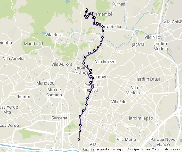 Mapa do itinerário da linha