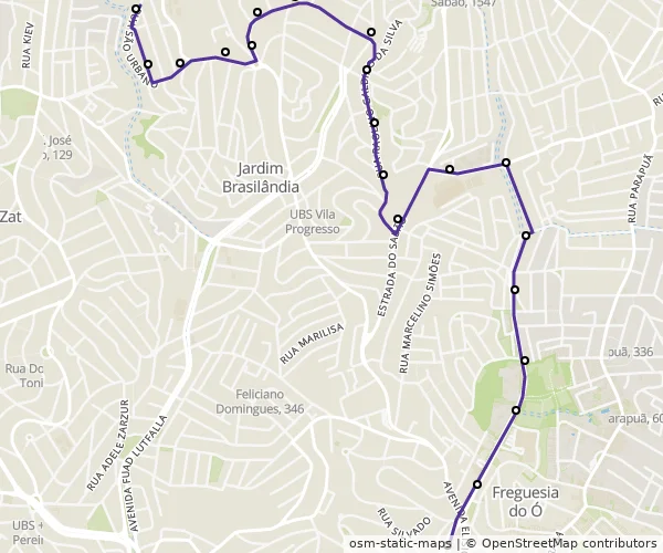 Mapa do itinerário da linha