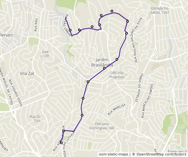 Mapa do itinerário da linha