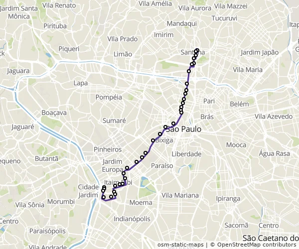 Mapa do itinerário da linha