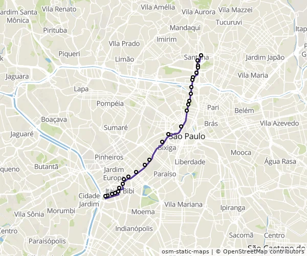 Mapa do itinerário da linha