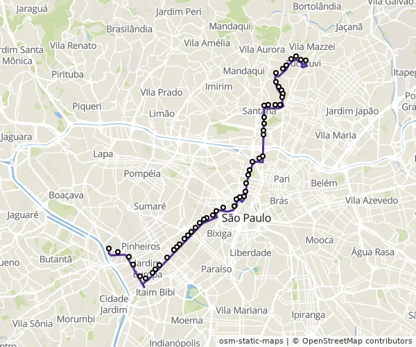 Mapa do itinerário da linha
