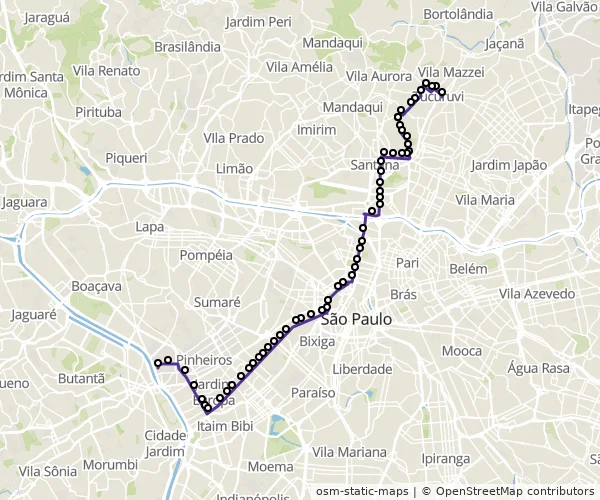 Mapa do itinerário da linha
