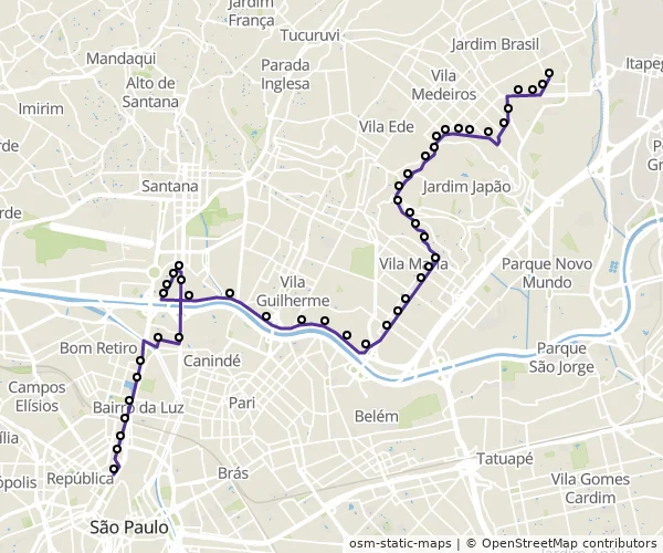 Mapa do itinerário da linha