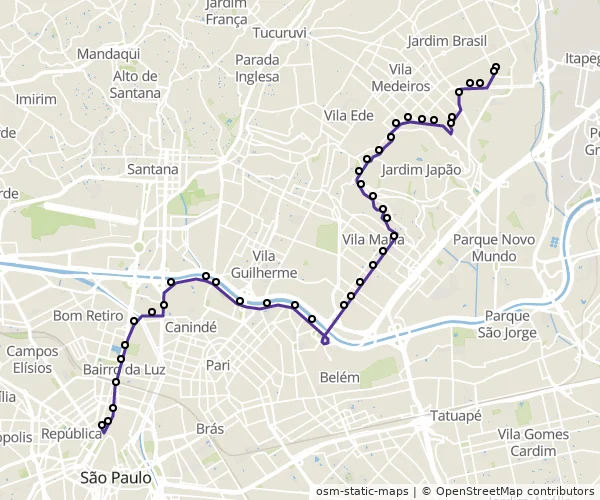 Mapa do itinerário da linha