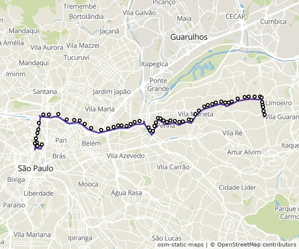 Mapa do itinerário da linha
