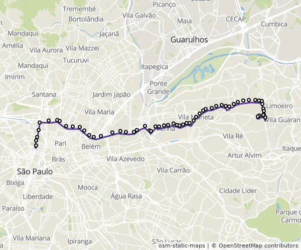 Mapa do itinerário da linha
