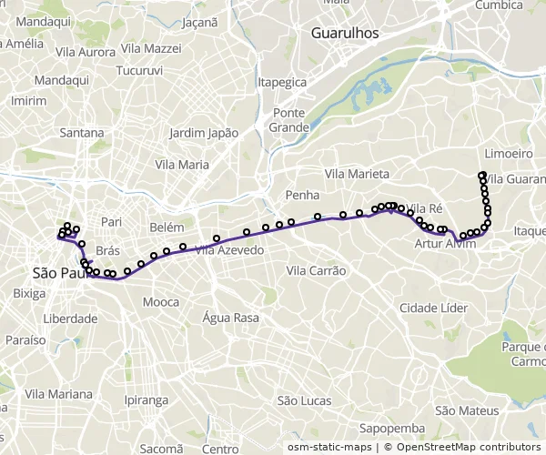 Mapa do itinerário da linha