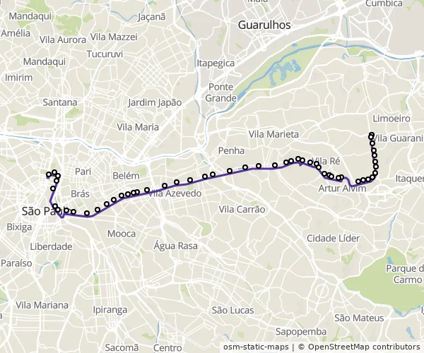 Mapa do itinerário da linha