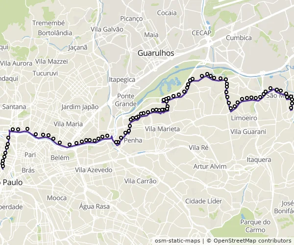 Mapa do itinerário da linha