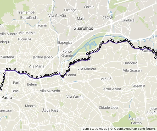 Mapa do itinerário da linha