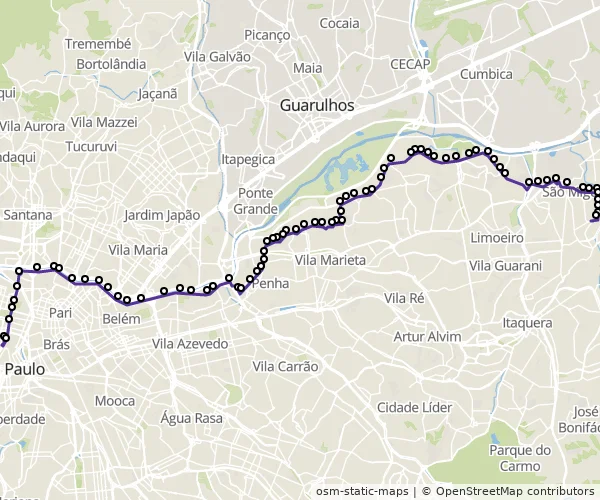 Mapa do itinerário da linha