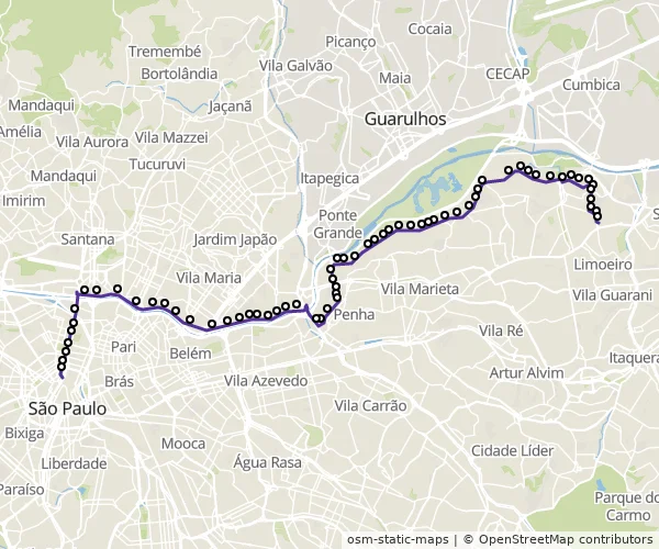 Mapa do itinerário da linha
