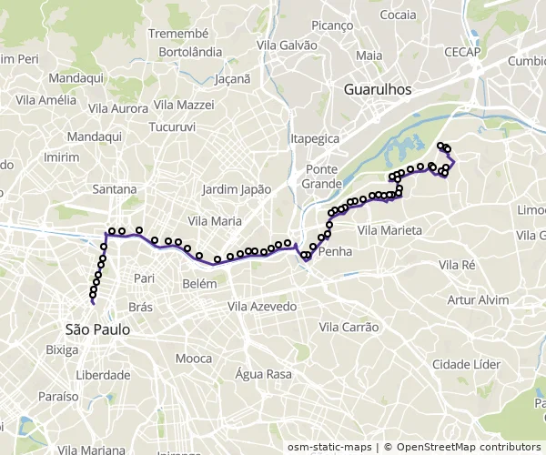 Mapa do itinerário da linha