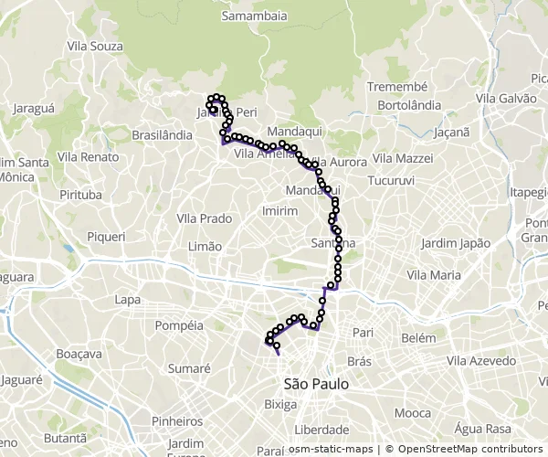Mapa do itinerário da linha