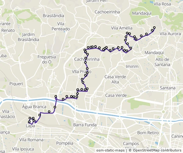 Mapa do itinerário da linha