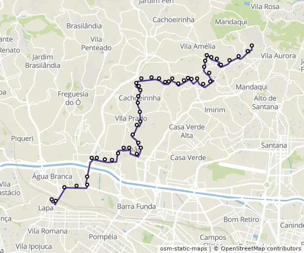 Mapa do itinerário da linha
