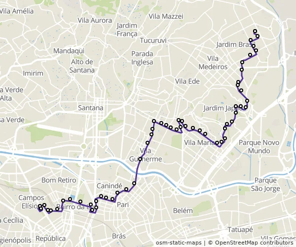 Mapa do itinerário da linha