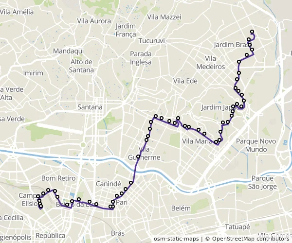Mapa do itinerário da linha
