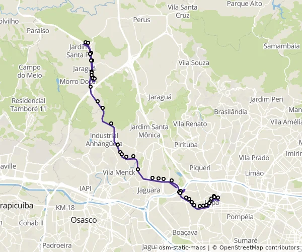 Mapa do itinerário da linha