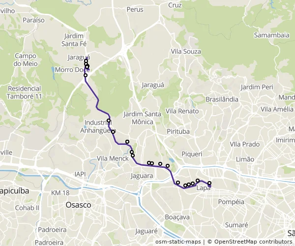 Mapa do itinerário da linha