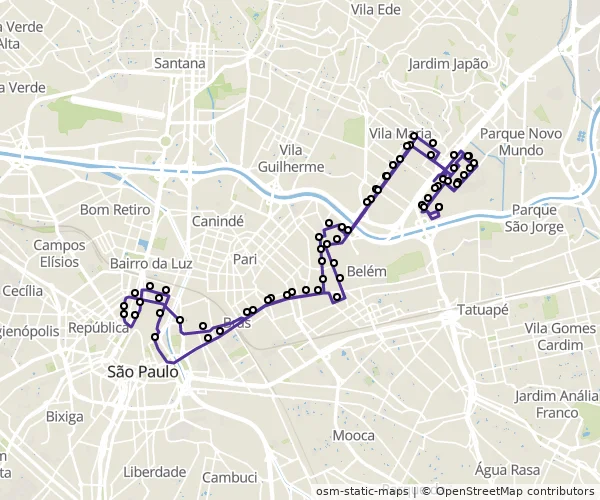 Mapa do itinerário da linha