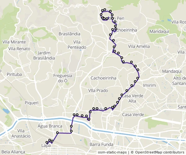 Mapa do itinerário da linha