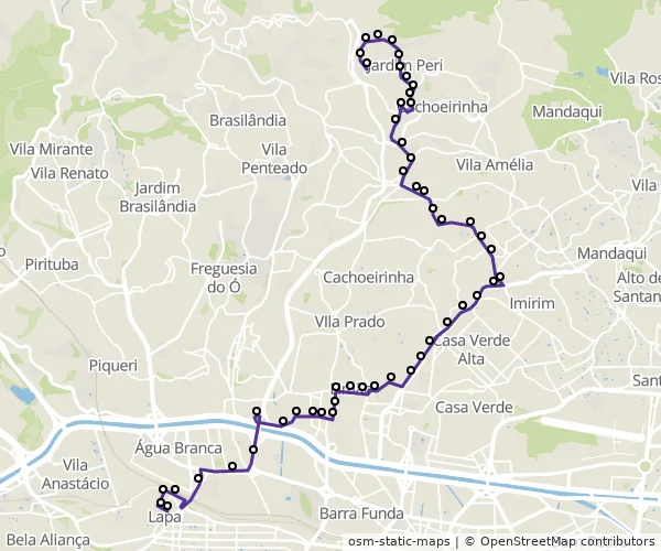 Mapa do itinerário da linha