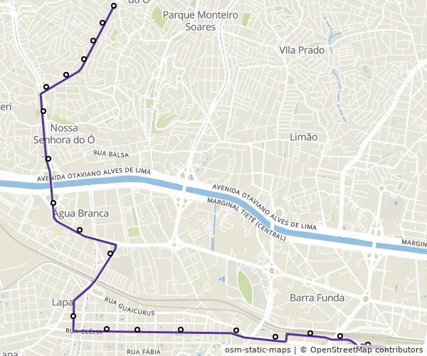 Mapa do itinerário da linha