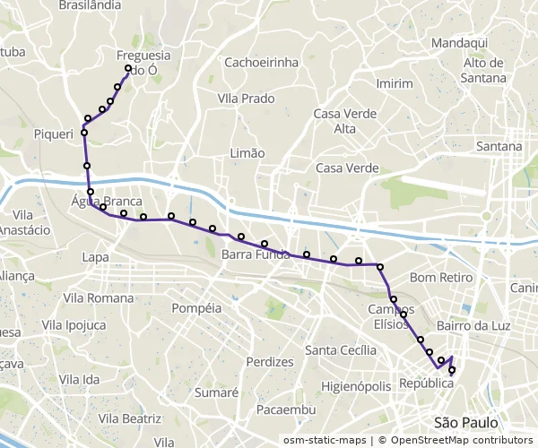 Mapa do itinerário da linha