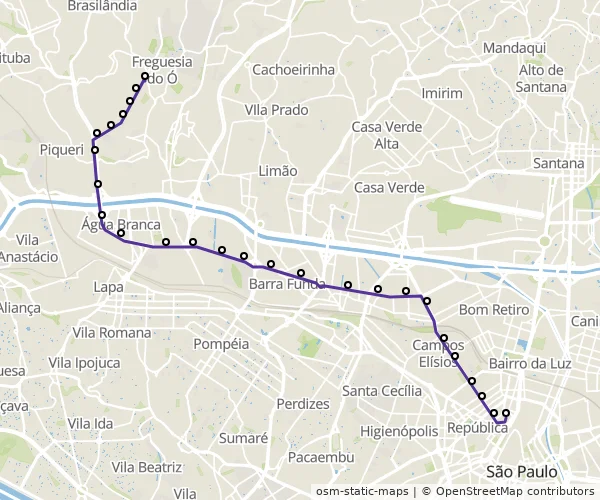 Mapa do itinerário da linha