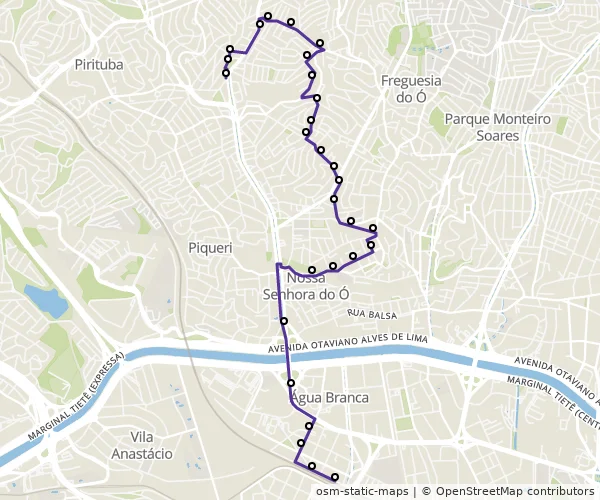 Mapa do itinerário da linha