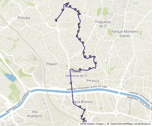 Mapa do itinerário da linha