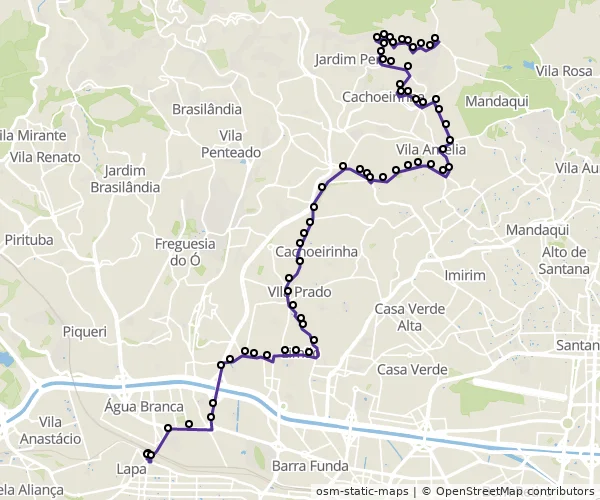 Mapa do itinerário da linha