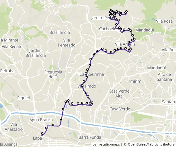 Mapa do itinerário da linha