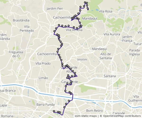Mapa do itinerário da linha