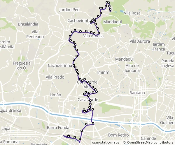 Mapa do itinerário da linha