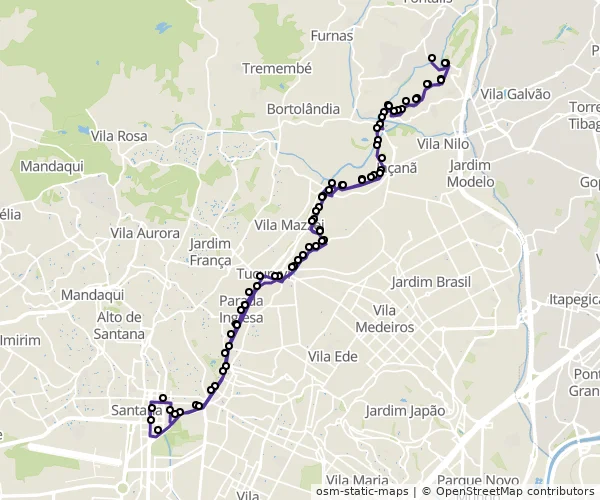 Mapa do itinerário da linha