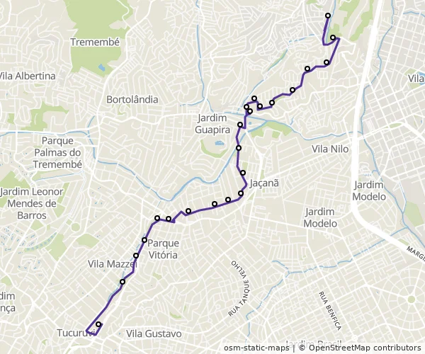 Mapa do itinerário da linha