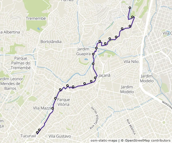 Mapa do itinerário da linha