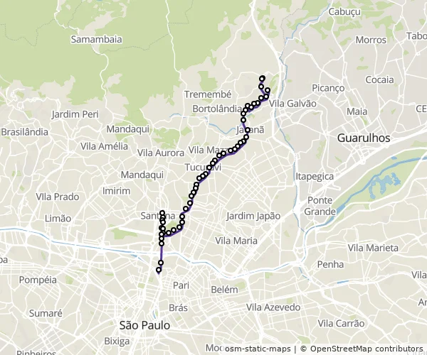 Mapa do itinerário da linha