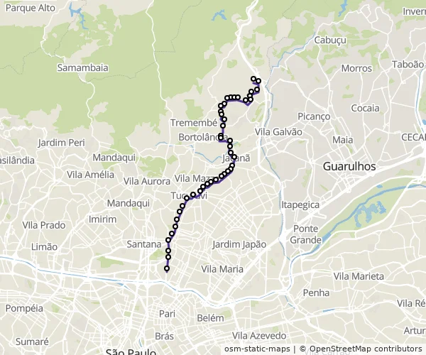 Mapa do itinerário da linha