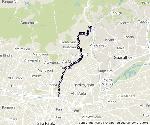 Mapa do itinerário da linha