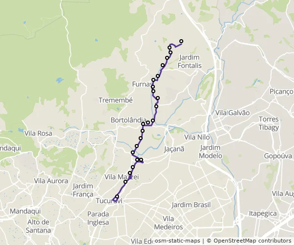 Mapa do itinerário da linha