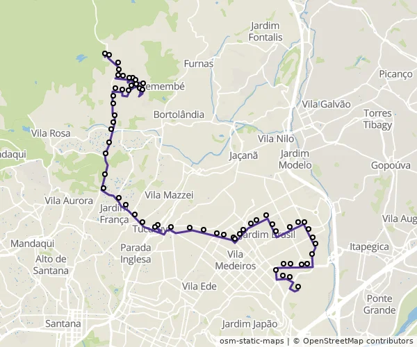 Mapa do itinerário da linha