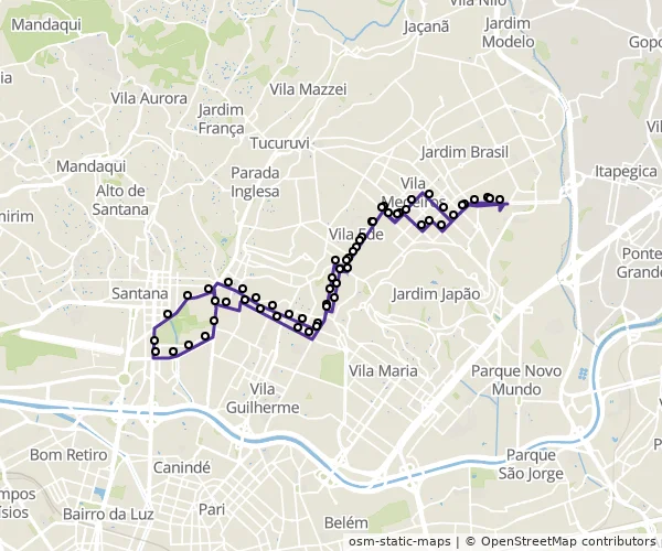 Mapa do itinerário da linha