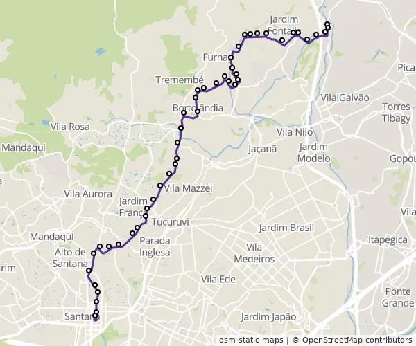 Mapa do itinerário da linha