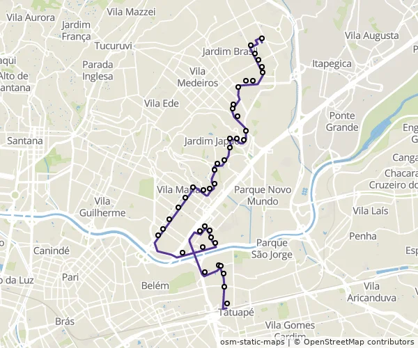 Mapa do itinerário da linha