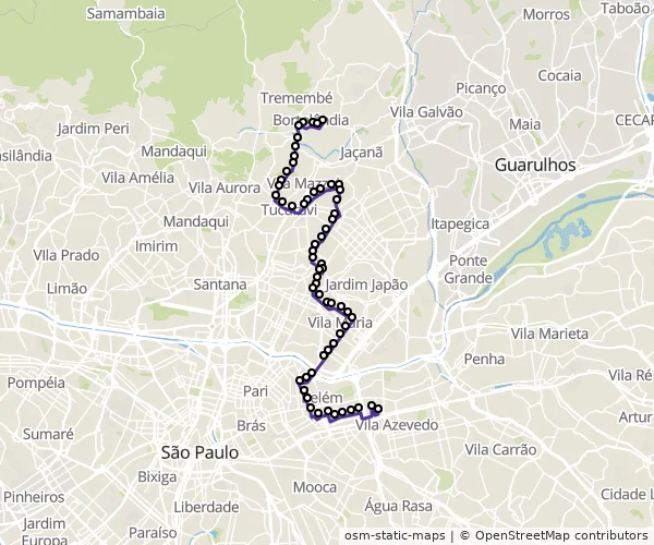 Mapa do itinerário da linha